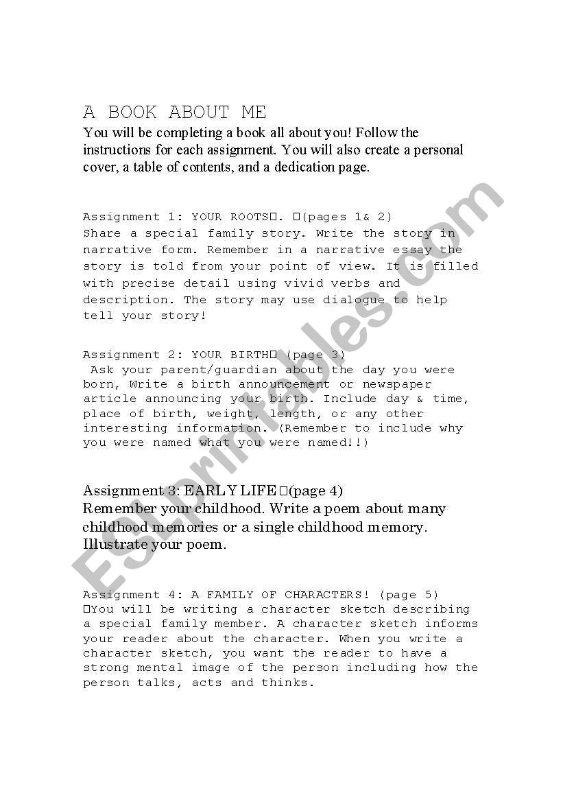 All About Me worksheet