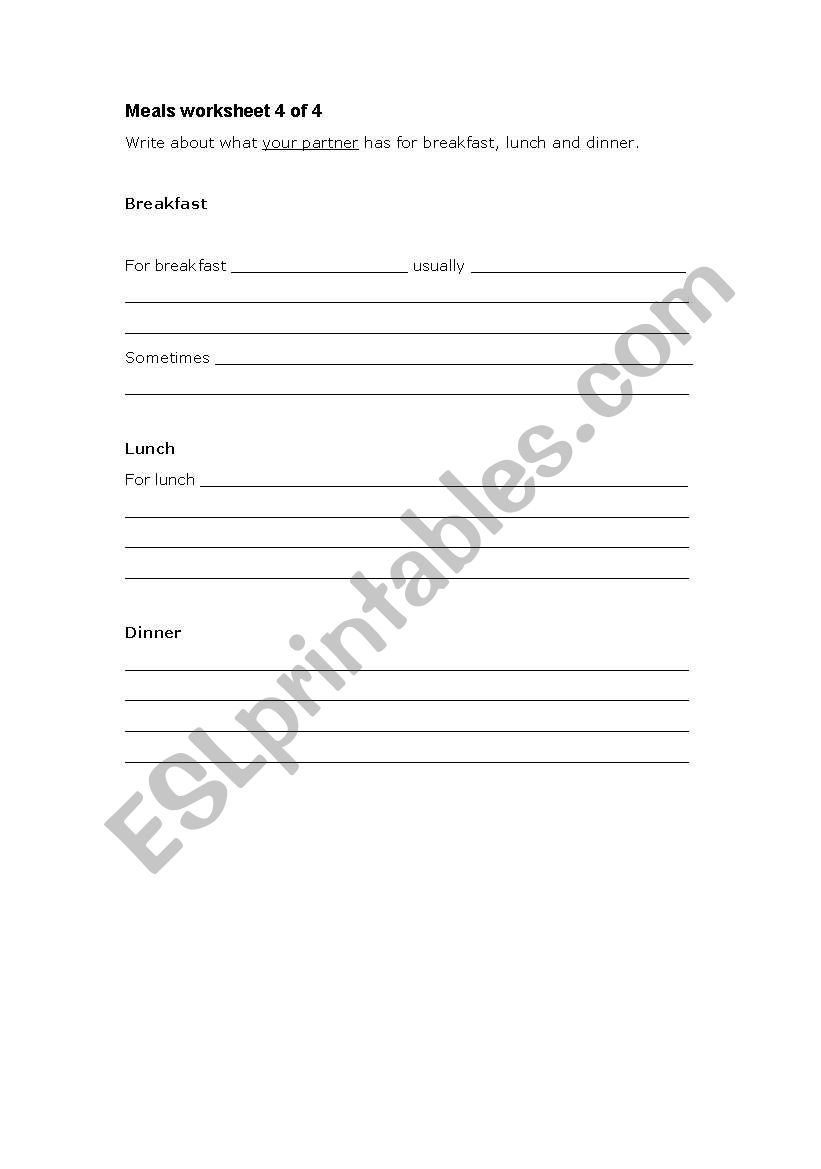 Meal worksheet 4 of 4 worksheet