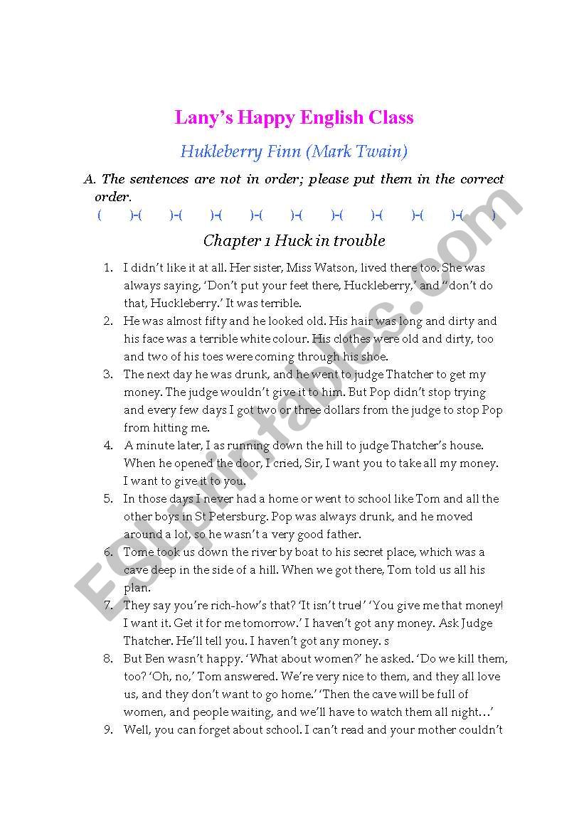 Huckleberry Fin Storytelling worksheet
