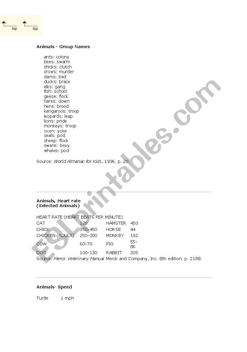 Animals - Info worksheet