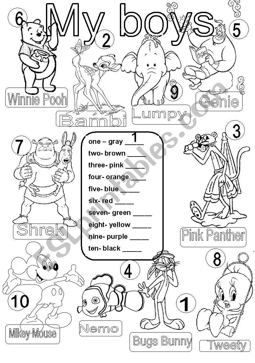 Colors and numbers one to ten worksheet