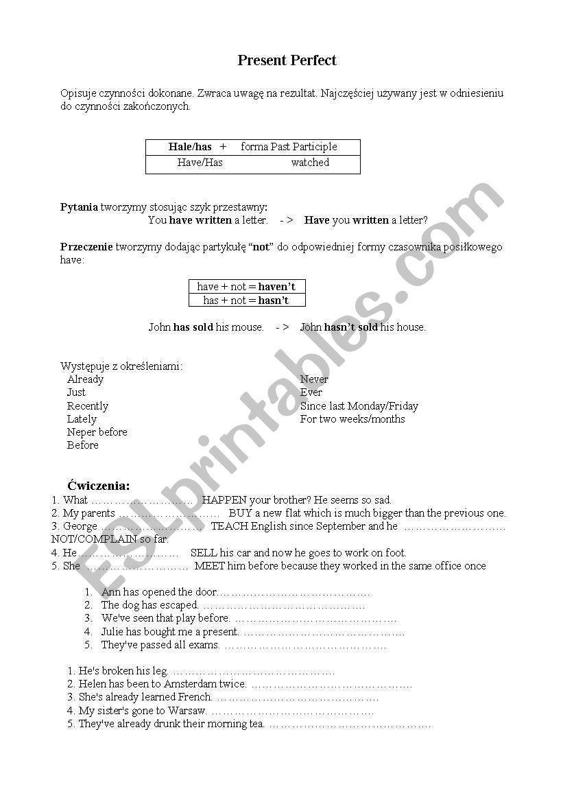 Present Perfect worksheet