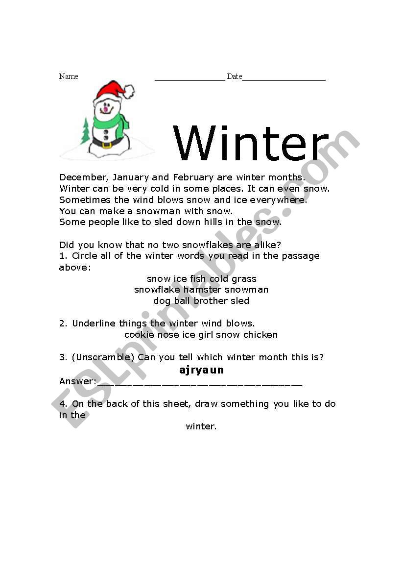 reading worksheet