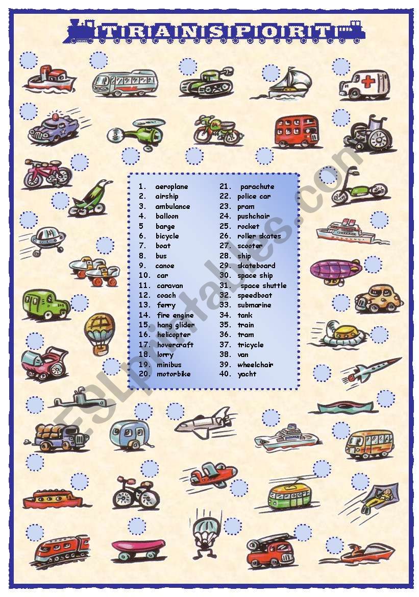 Means of transport worksheet