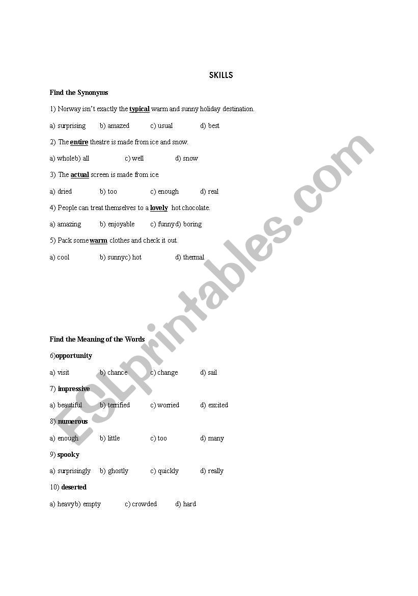 grammar and vocabulary test worksheet