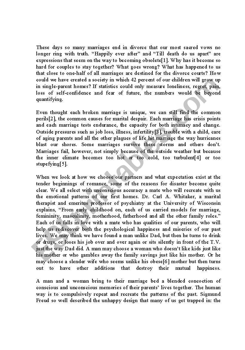 Reading text: Why marriages fail