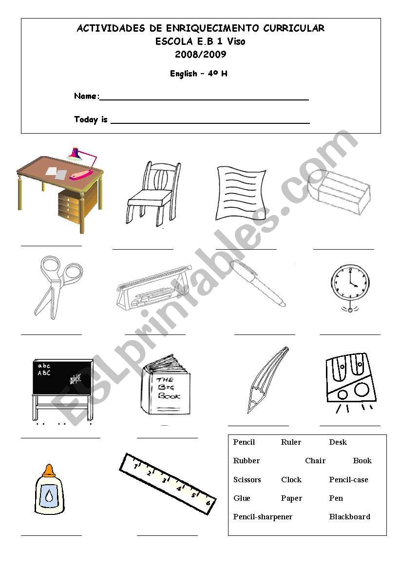 Classroom Objects worksheet