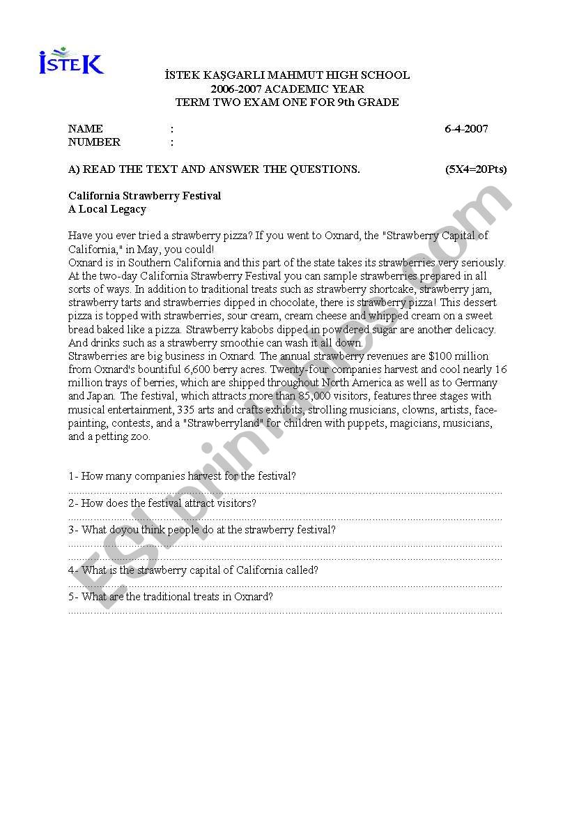 intermediate exam sample worksheet