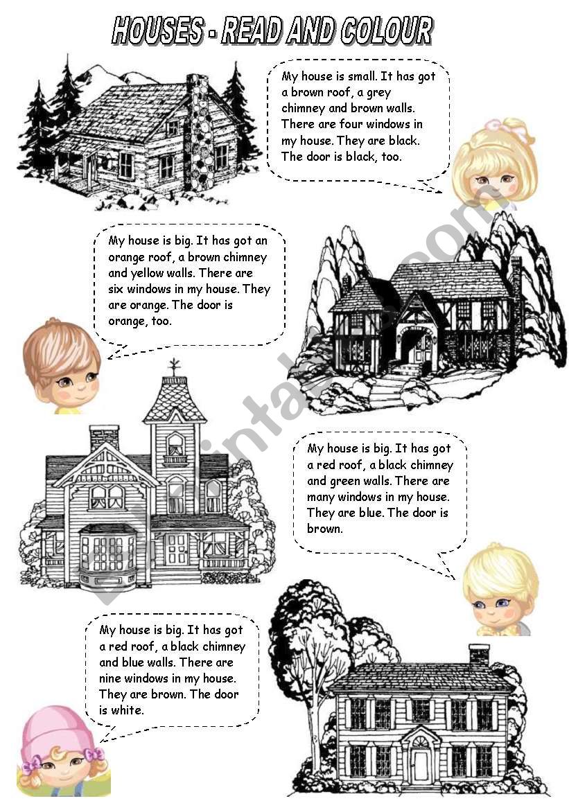 HOUSES - READ AND COLOUR (2) worksheet