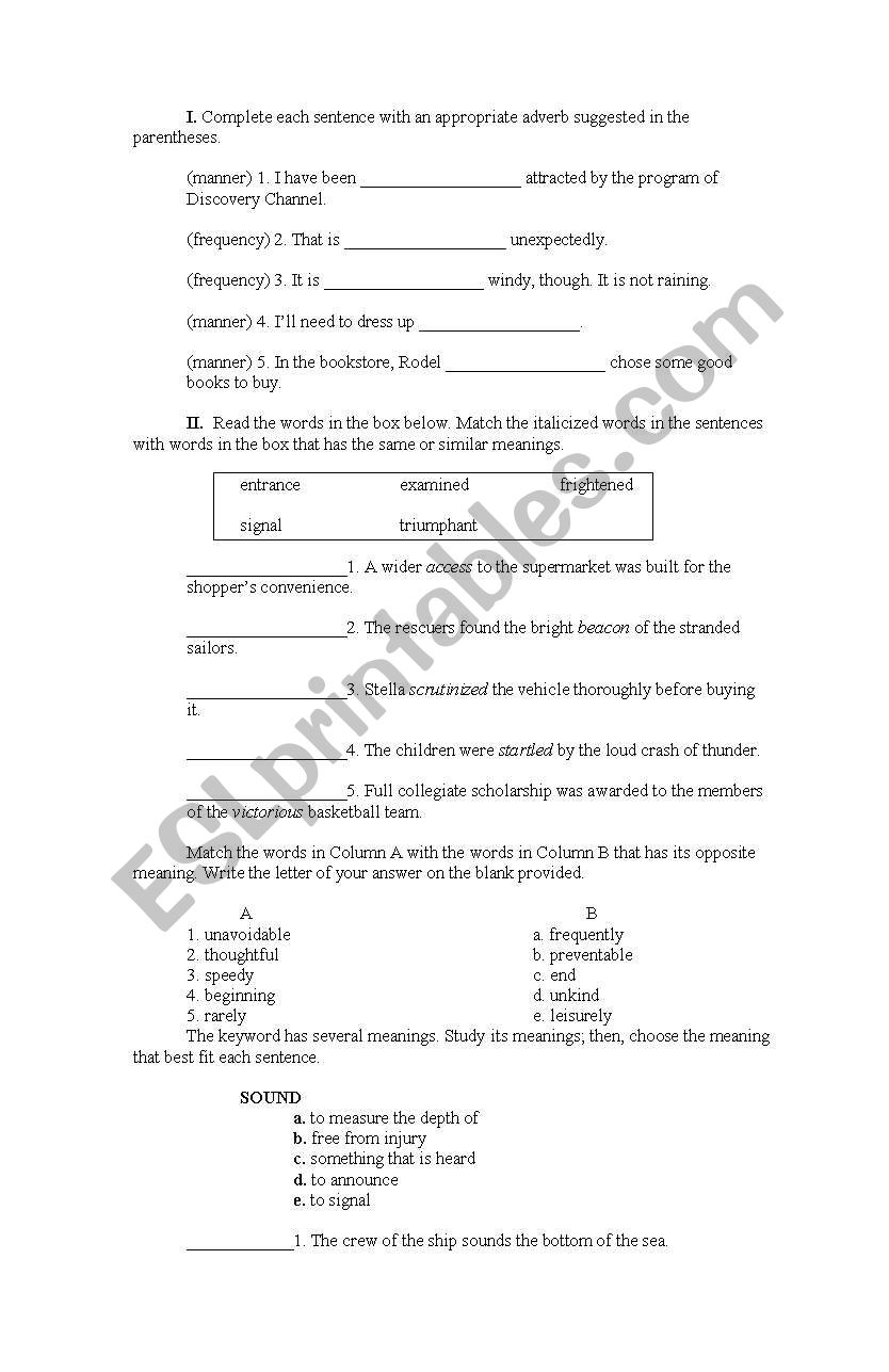 activity worksheet