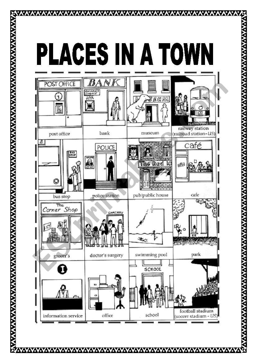PLACES IN THE TOWN (3 PAGES) worksheet
