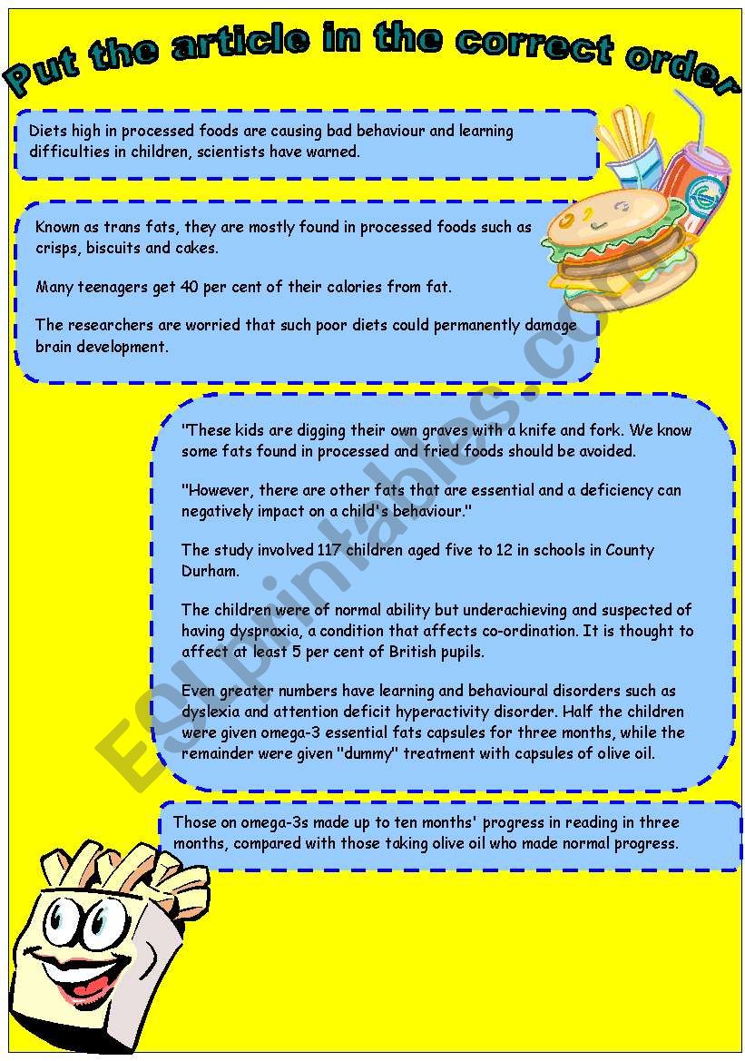 Junk food - reading comprehension - ESL worksheet by maayyaa