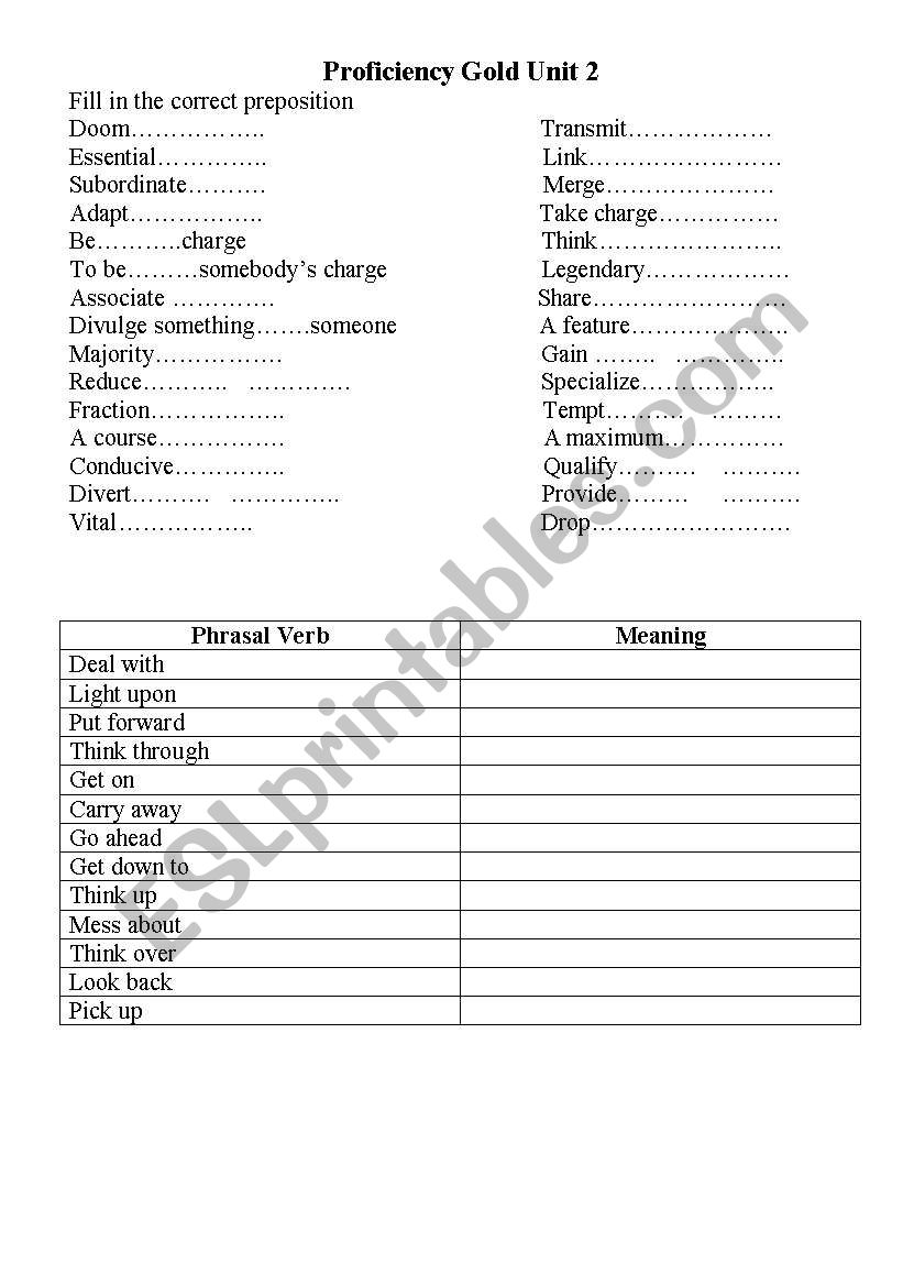 Gold Proficiency unit 2 worksheet