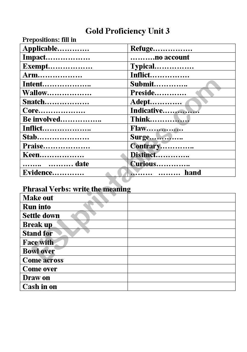 Gold Proficiency unit 3 worksheet