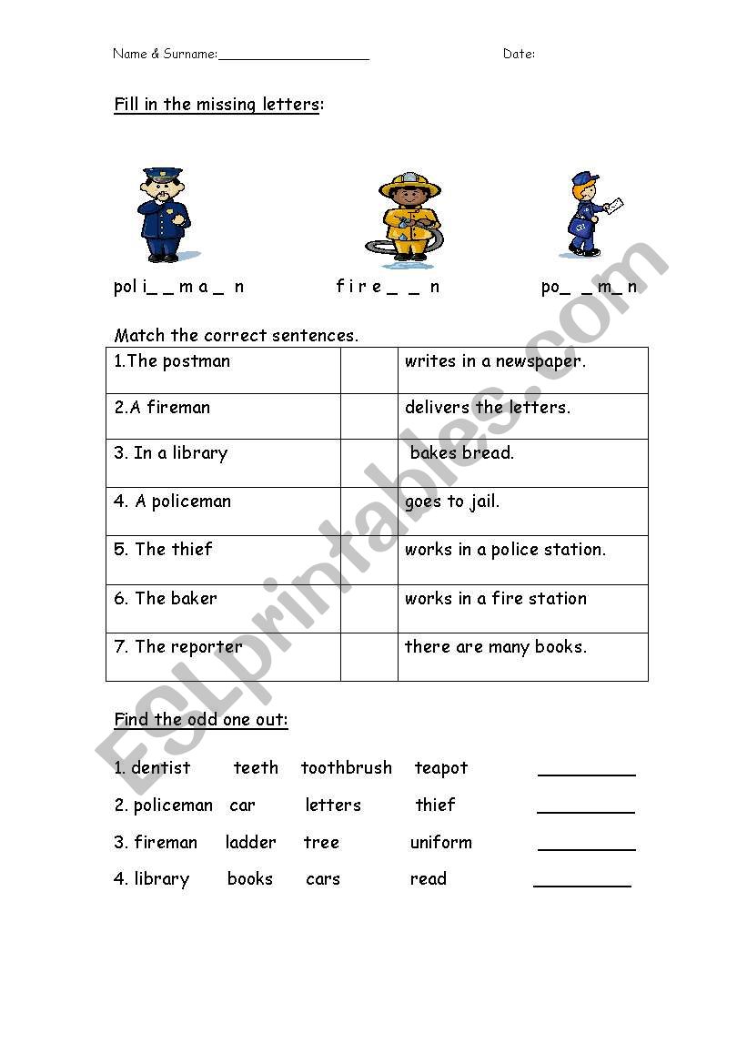 Occupations vocabulary worksheet
