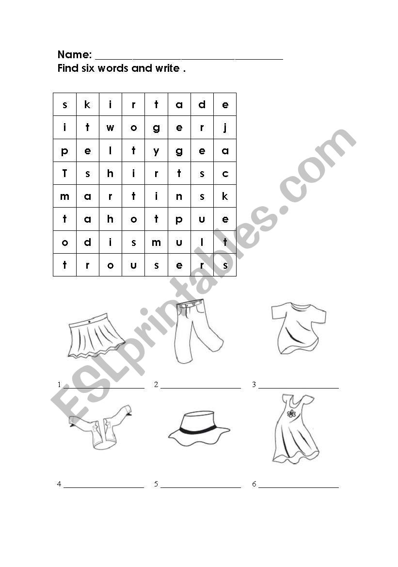 Clothes worksheet