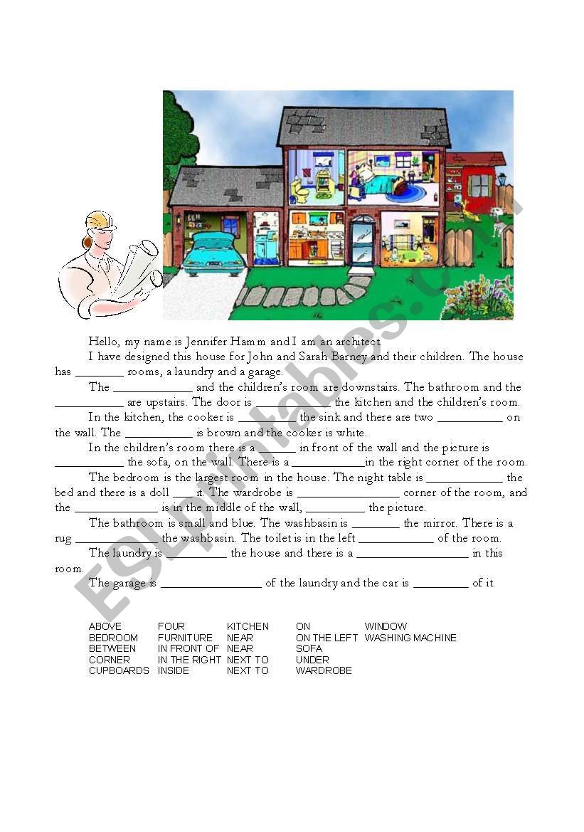 Furniture and Prepositions worksheet