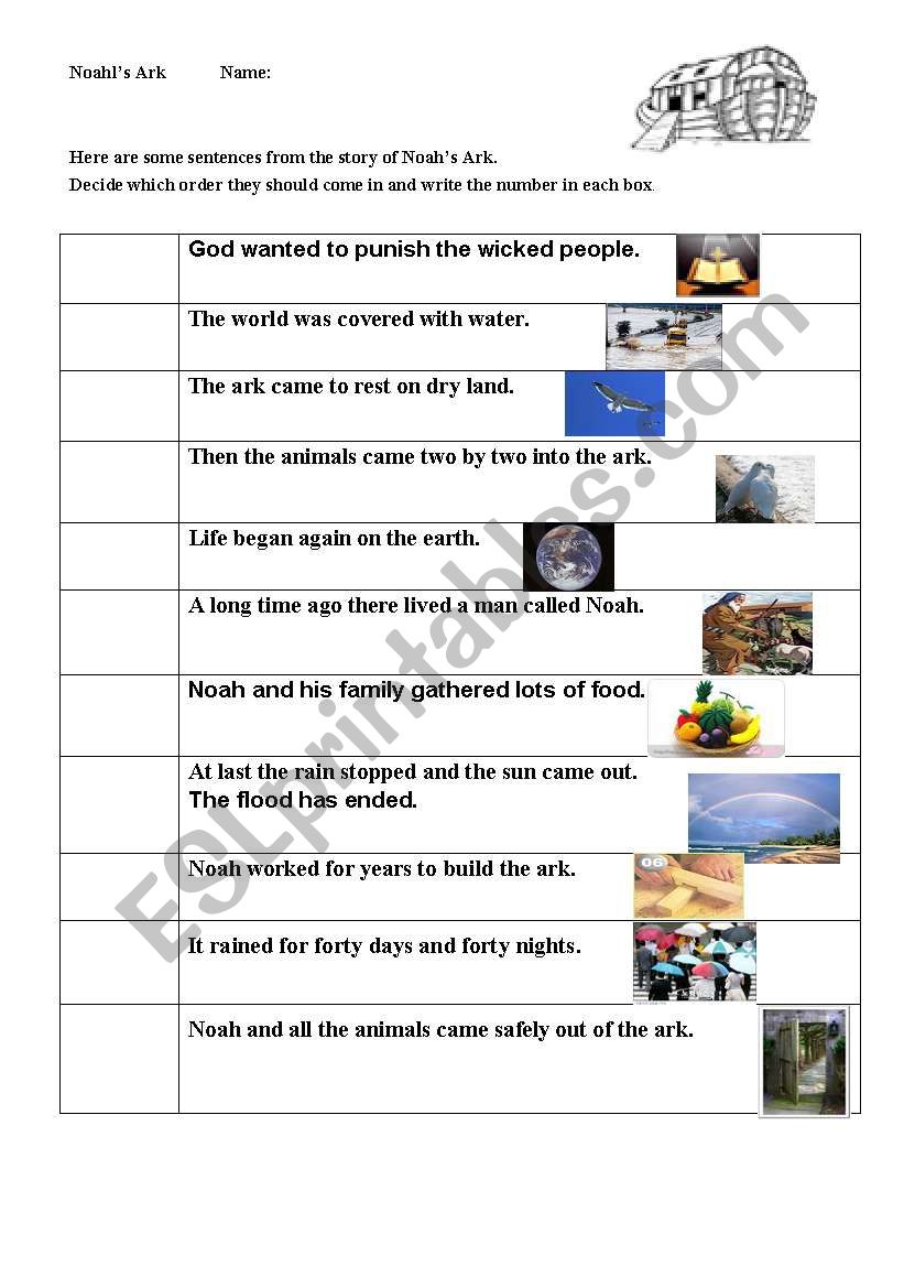 English worksheets Noah´s ark