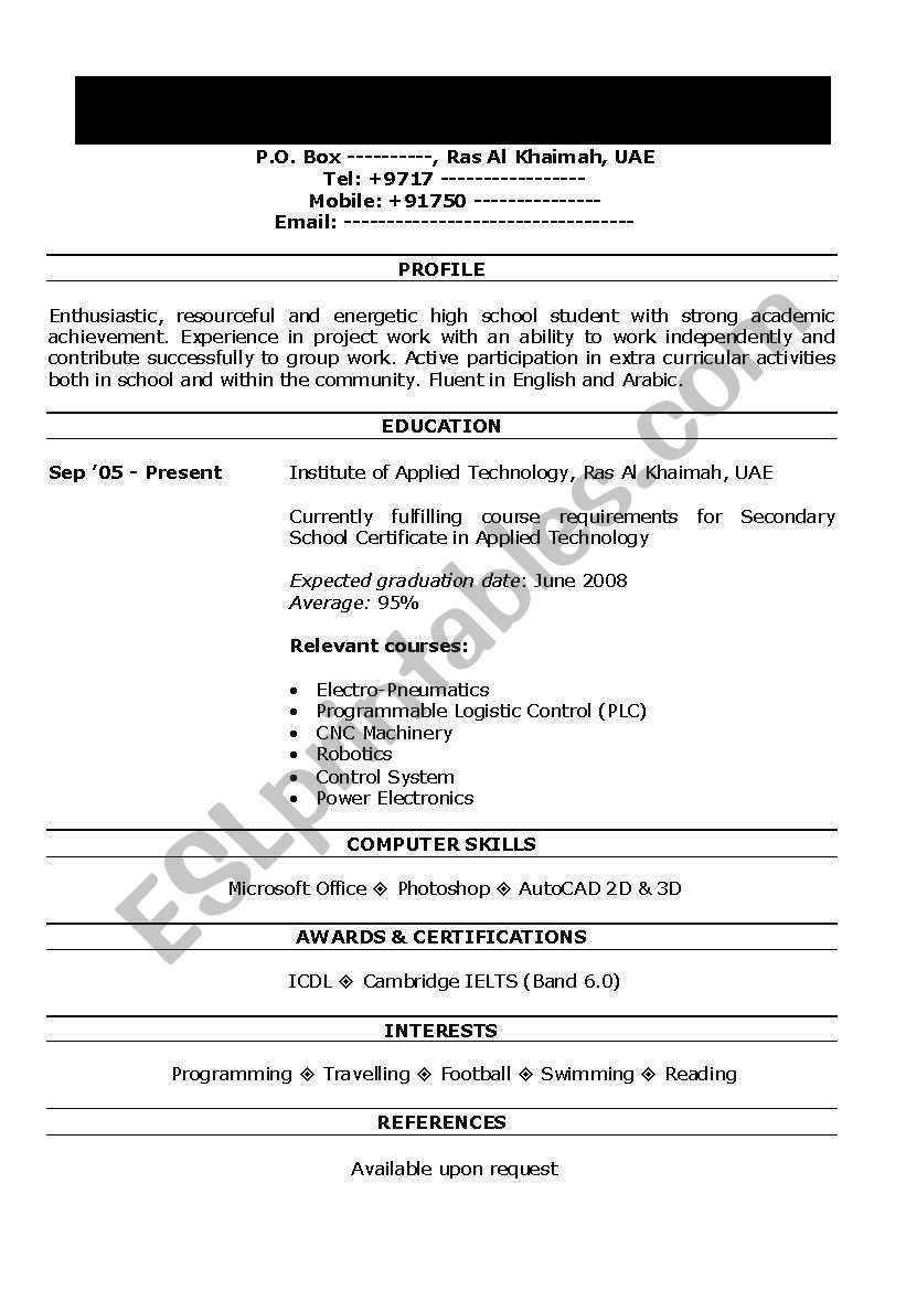 My Cv worksheet