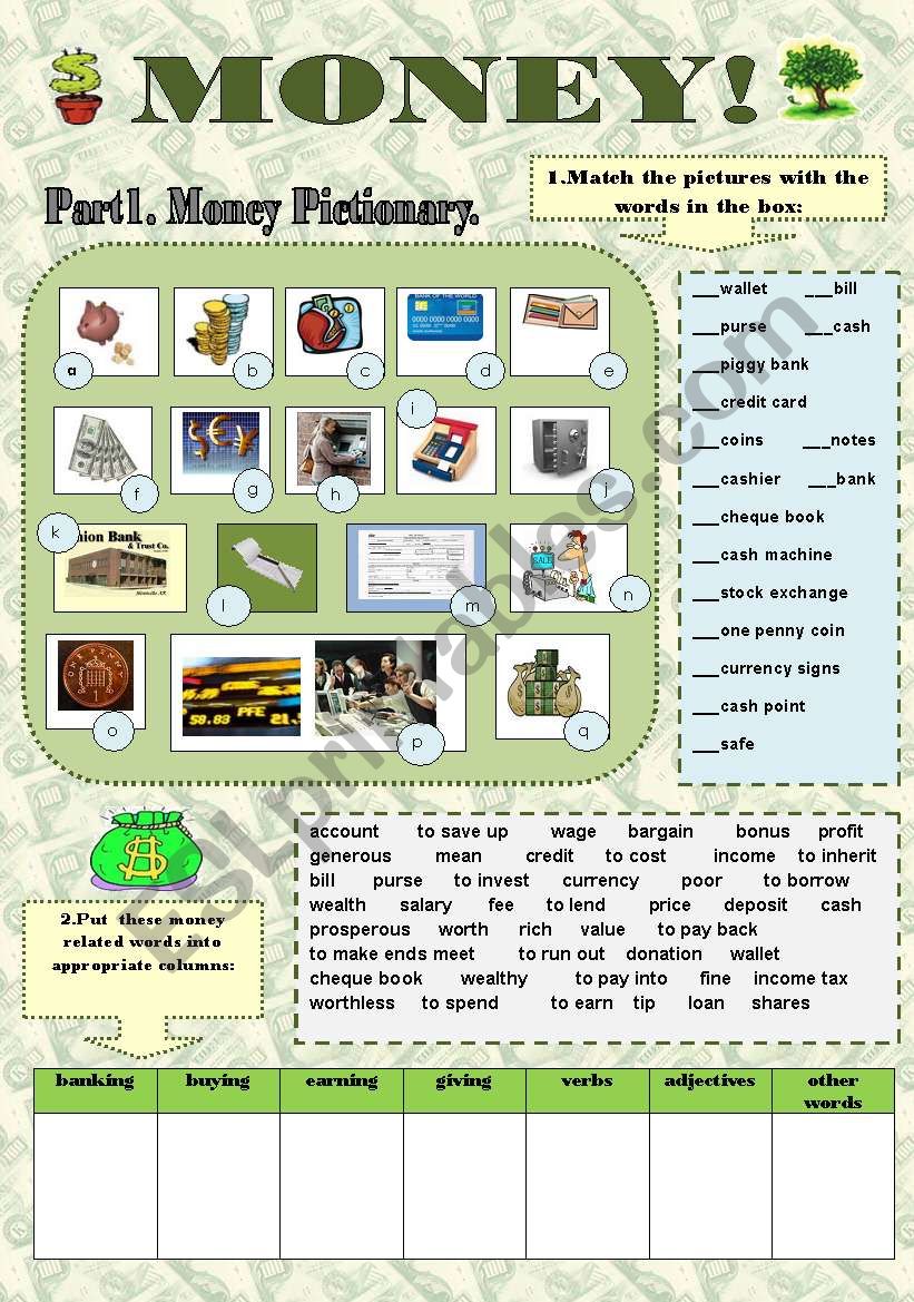 MONEY! - fun vocabulary set with keys.