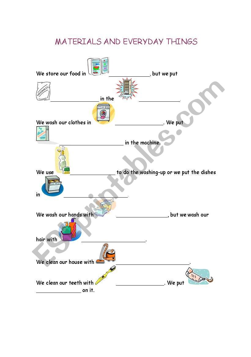 materials and everyday things worksheet