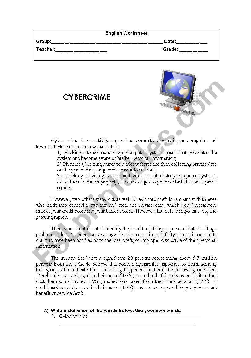 cybercrime worksheet