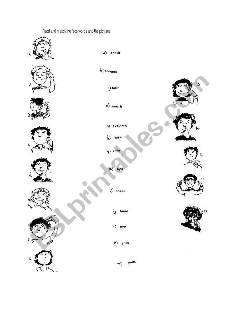 face words worksheet