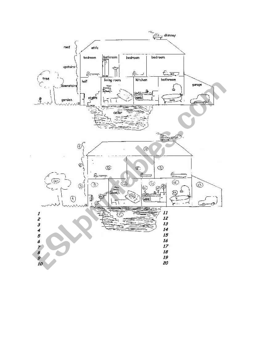 House rooms + test worksheet