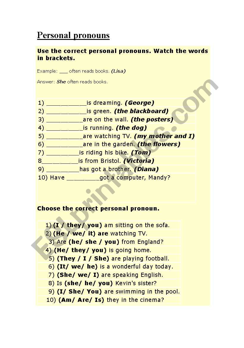 personal pronouns worksheet