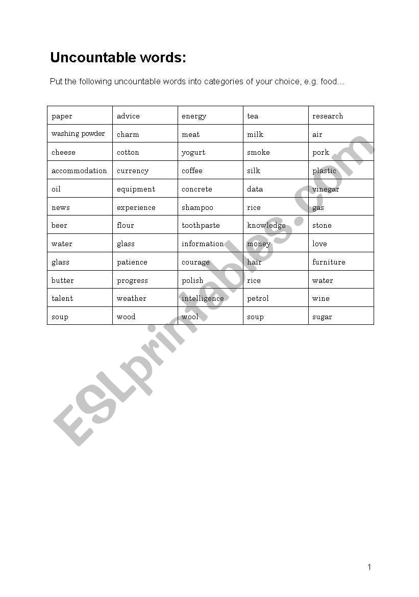 uncountable - and countable nouns