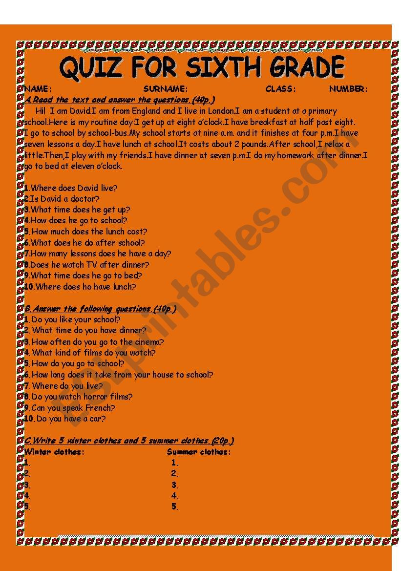 s.present tense quiz worksheet