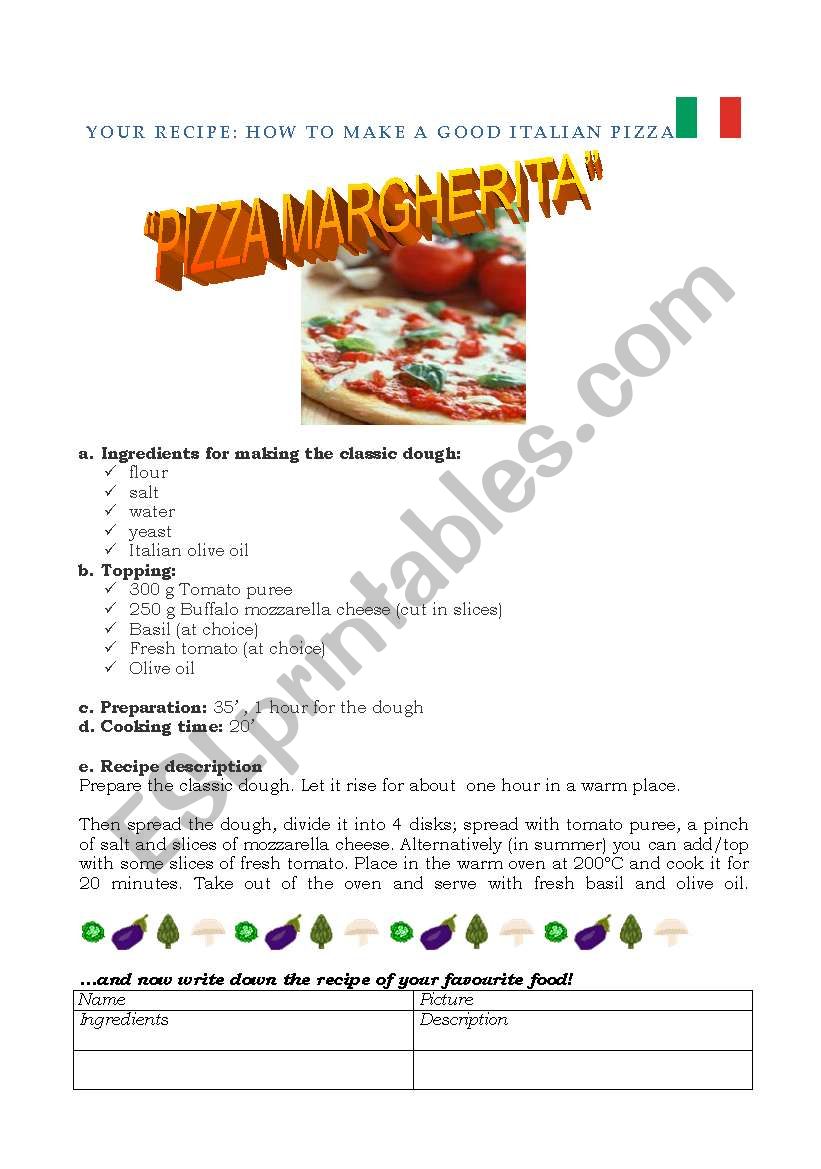 Recipe: How to make a pizza worksheet