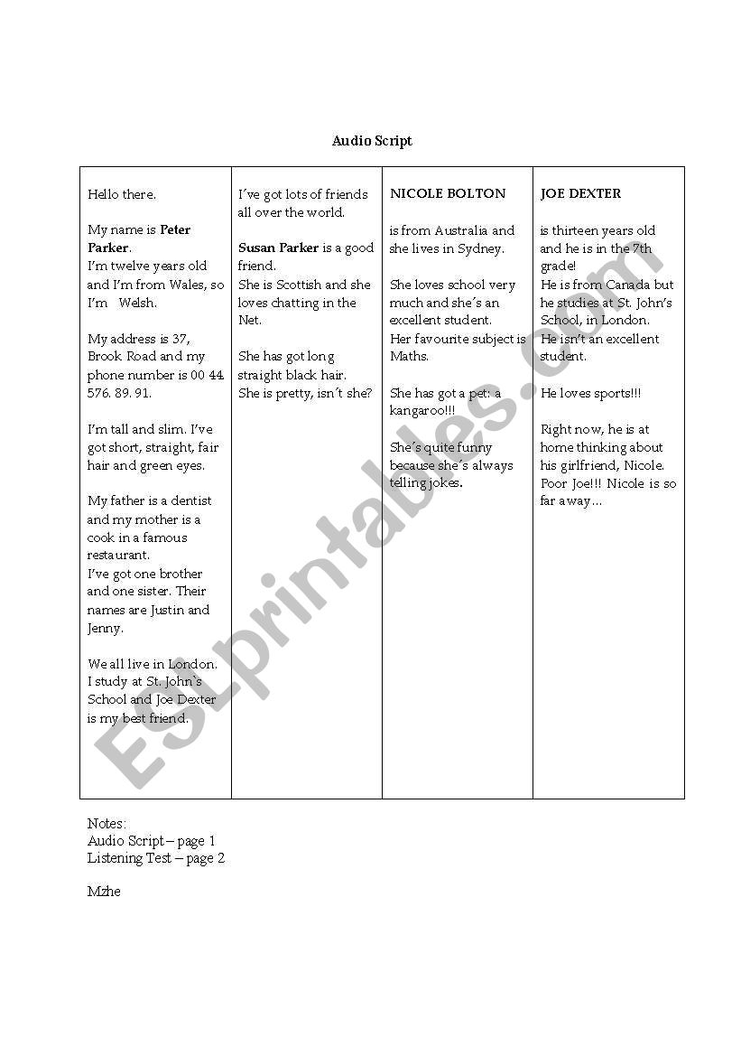 Audio Script _ page 1 worksheet