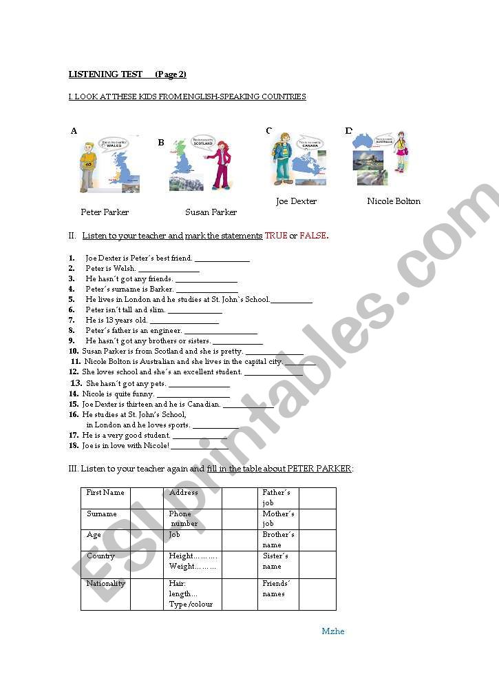 Listening Test worksheet