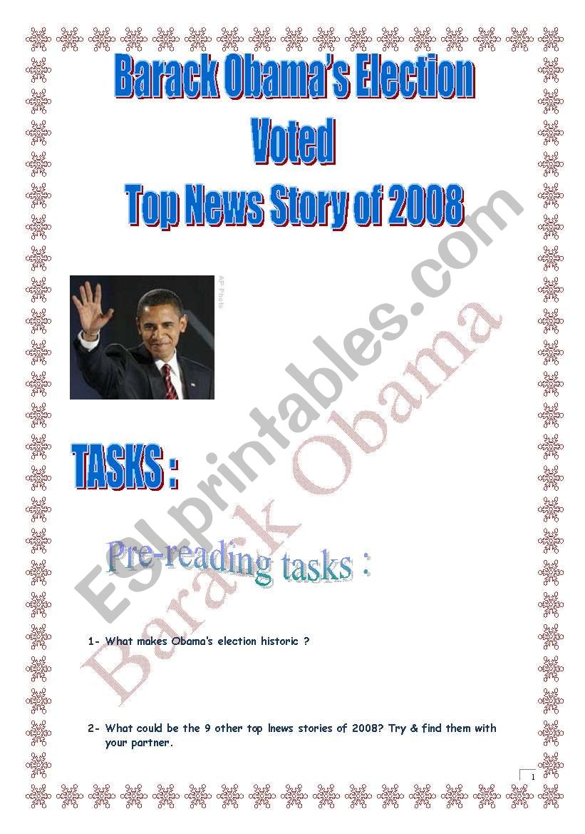 PROJECT: Barack Obamas election voted top News Story of 2008 (8 pages)