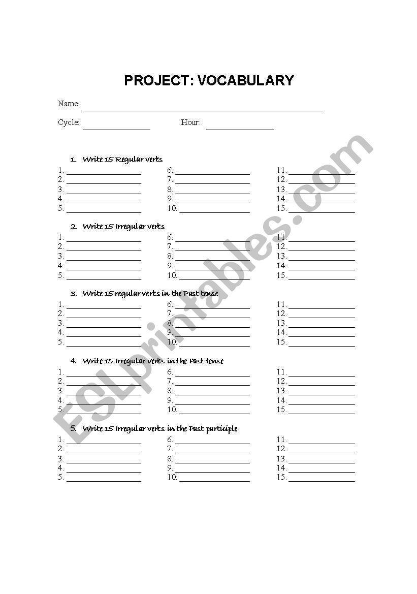 Project -Vocabulary worksheet