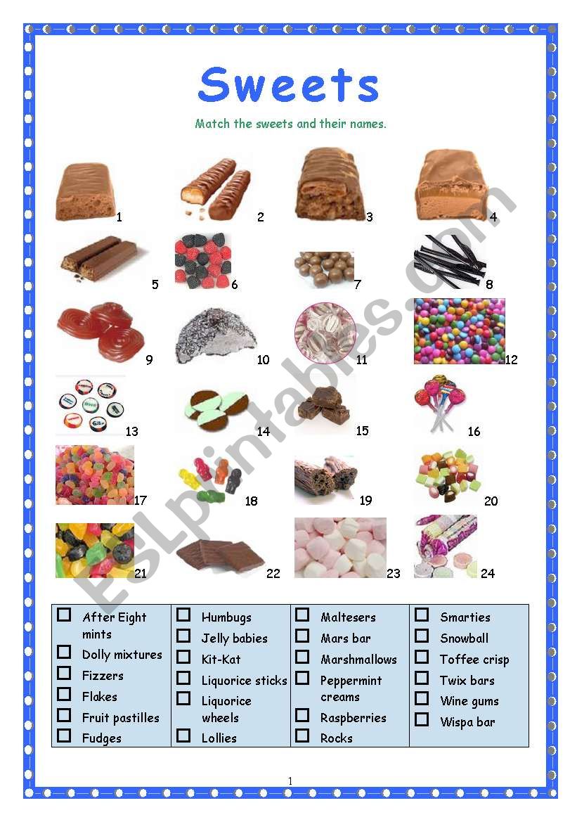 Sweets worksheet