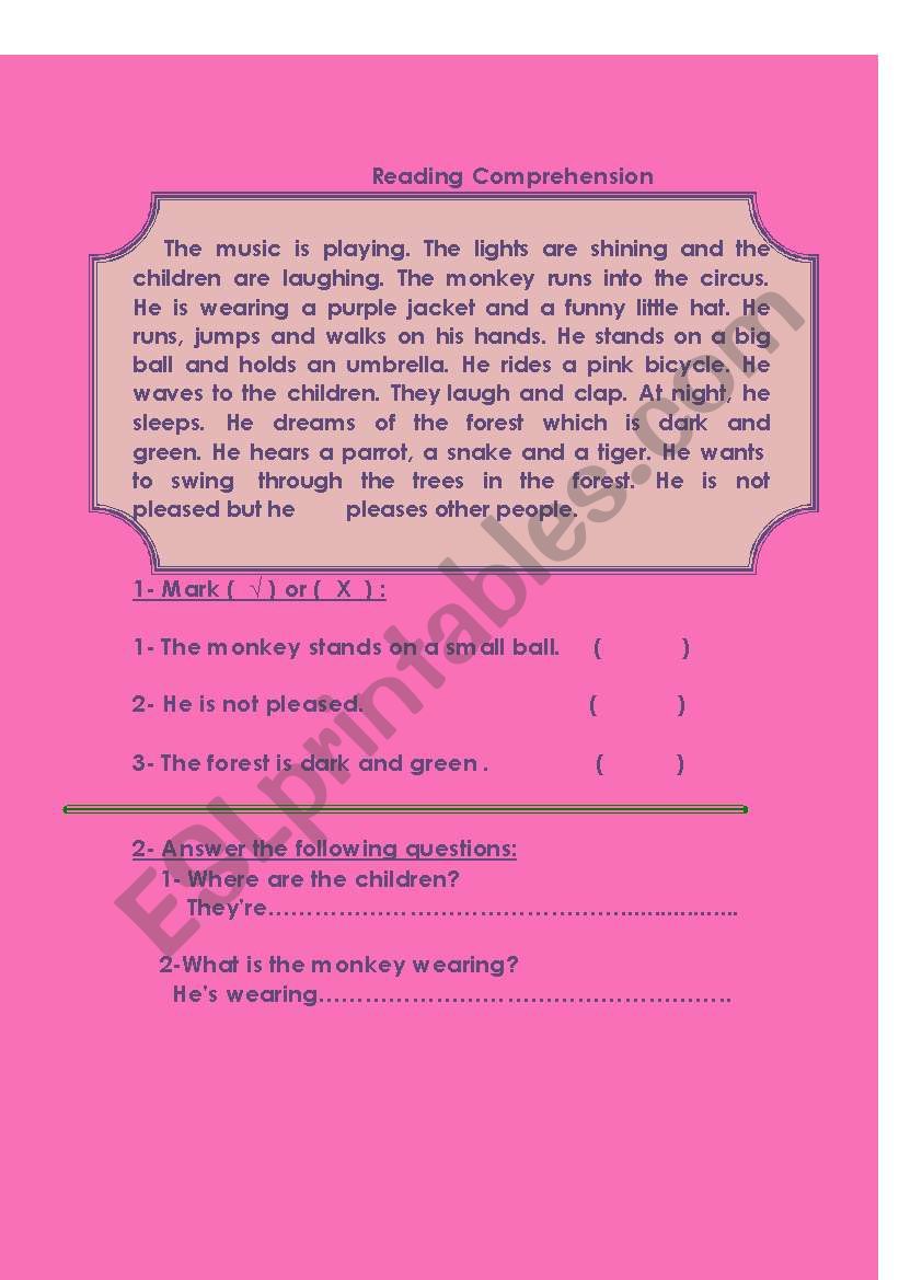 comprehension worksheet