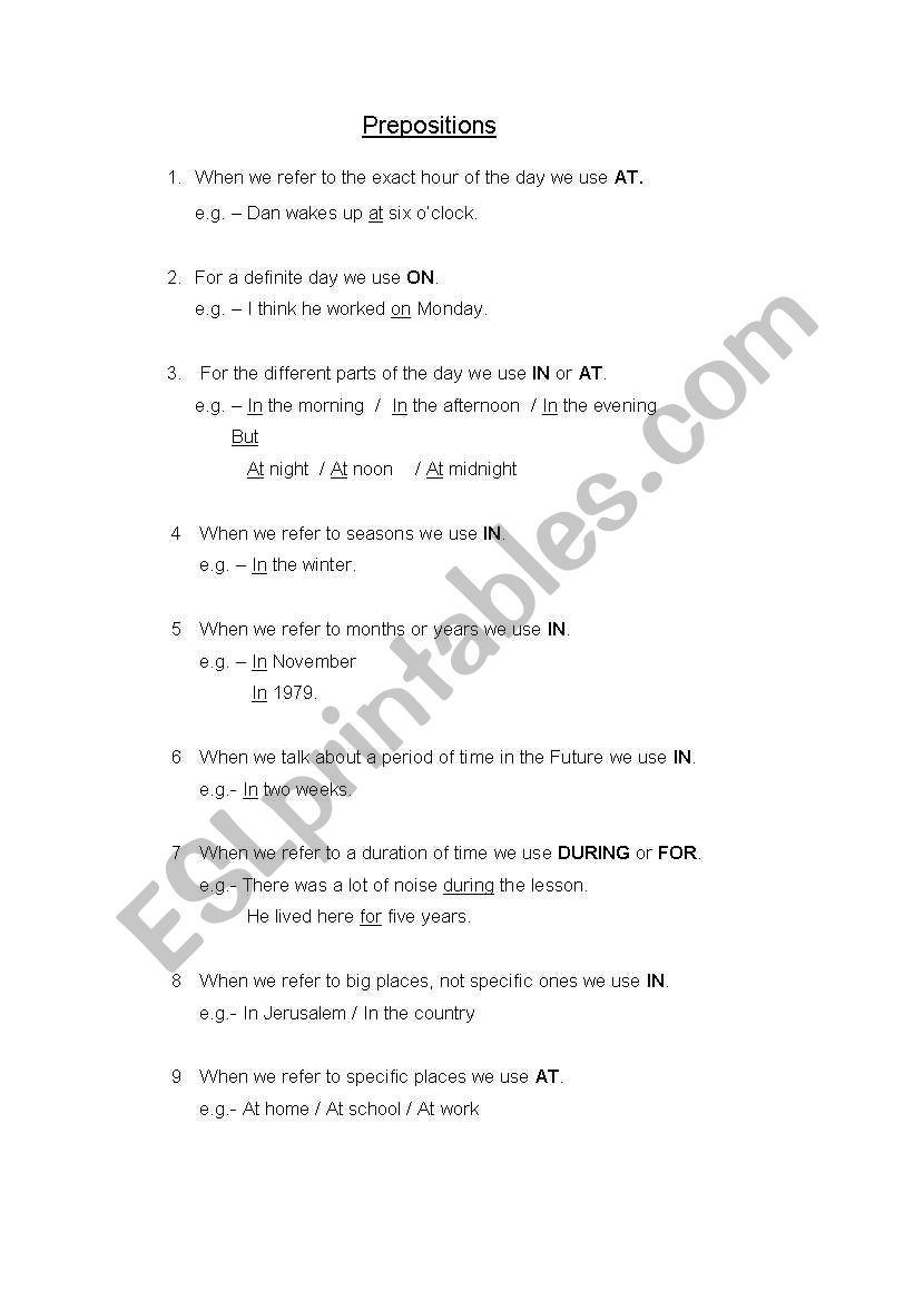 prepositions worksheet