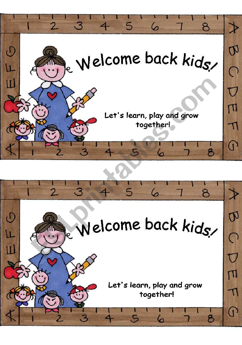 Welcome back cards worksheet