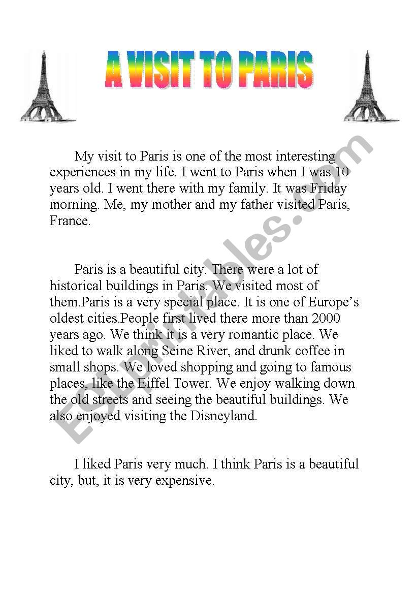A Visit To Paris worksheet