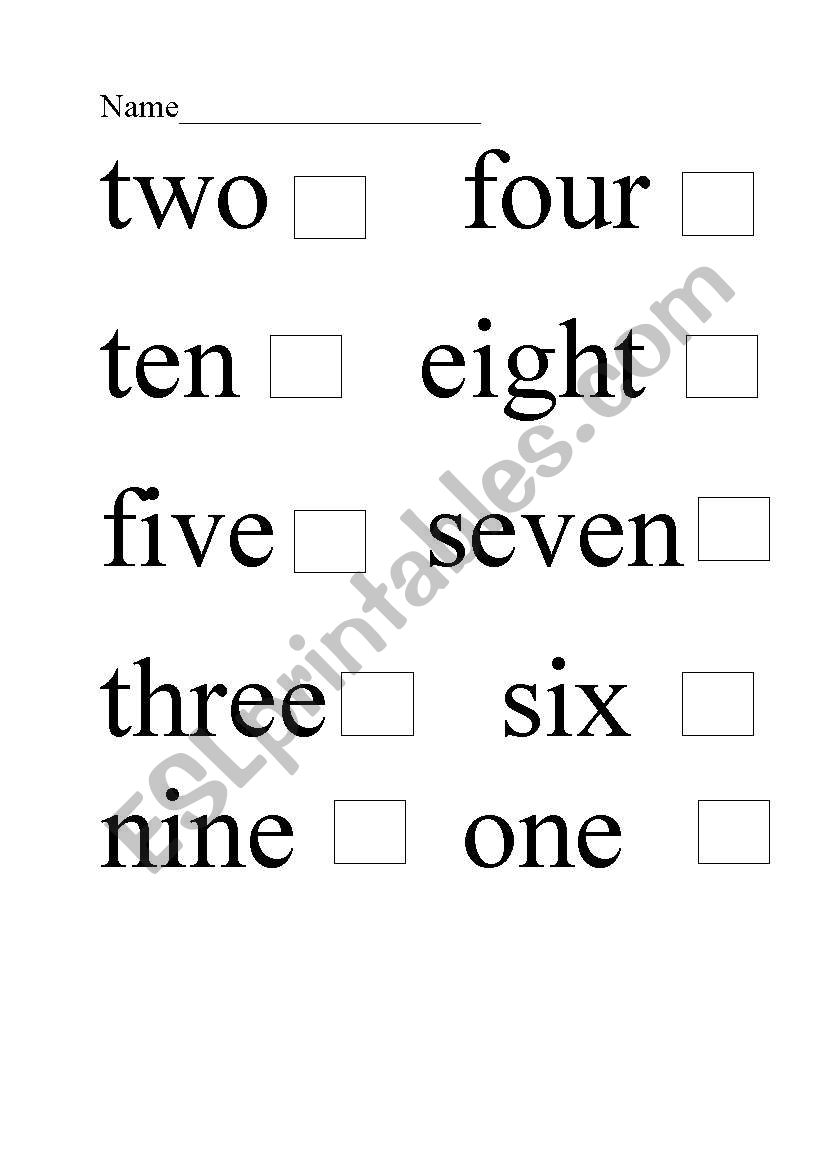 numbers one to ten worksheet