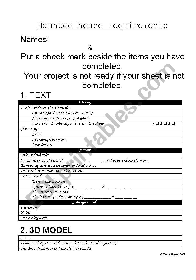 haunted house project worksheet