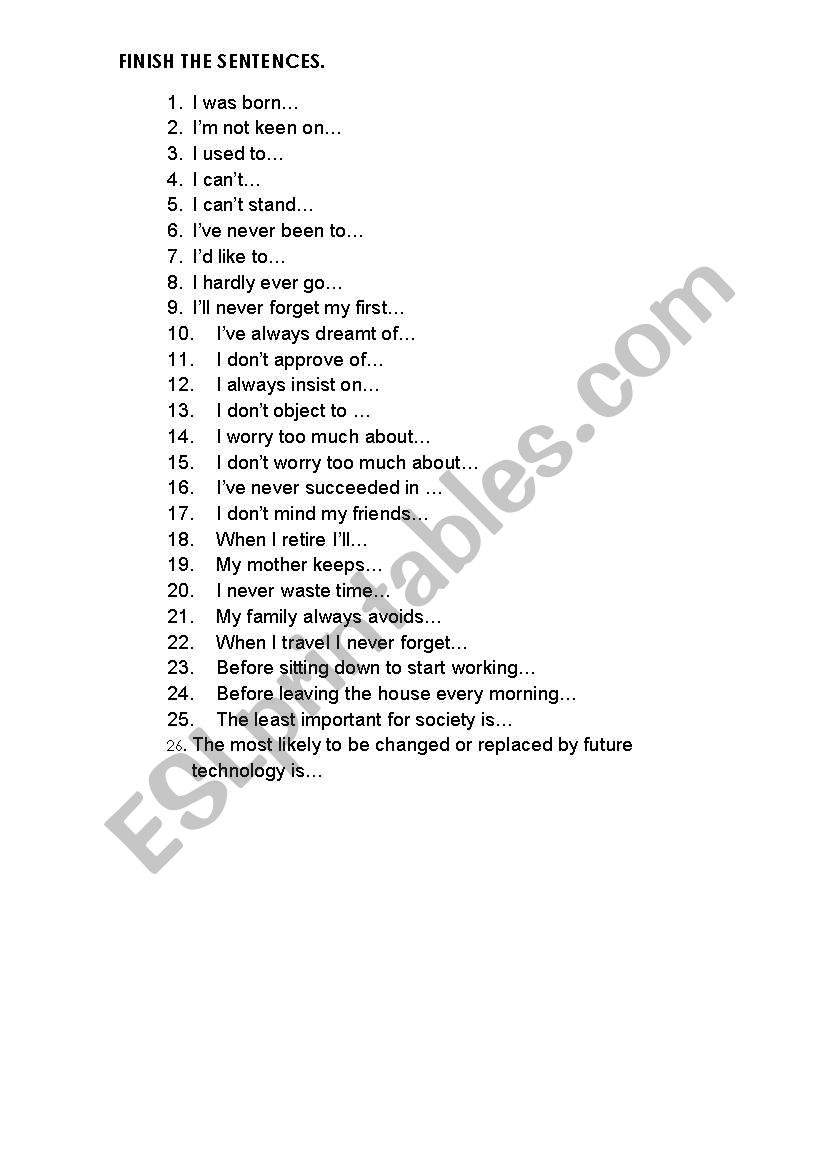 FINISH THE SENTENCE ESL Worksheet By Laubeco