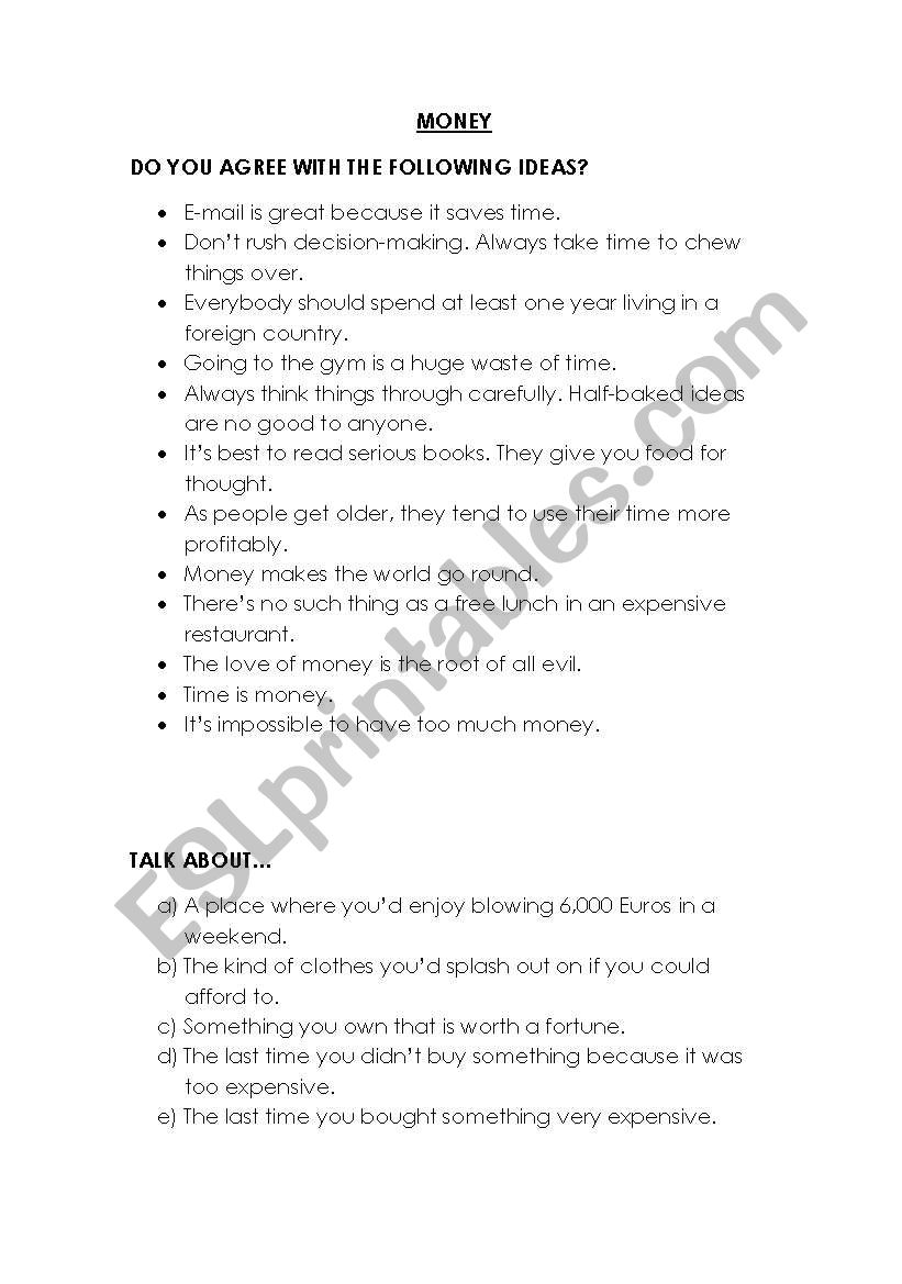 MONEY worksheet