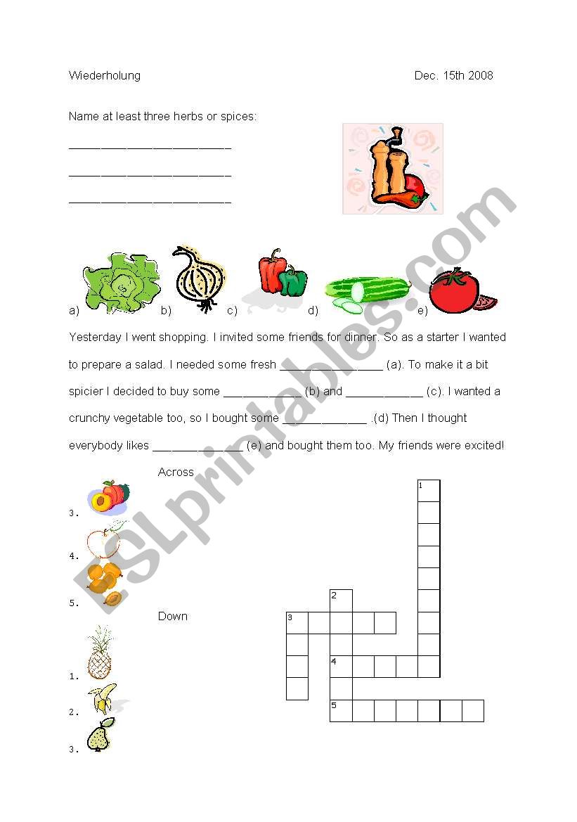 Fruits and Vegetables worksheet