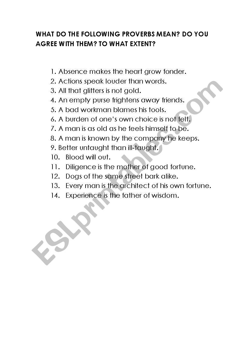 PROVERBS worksheet