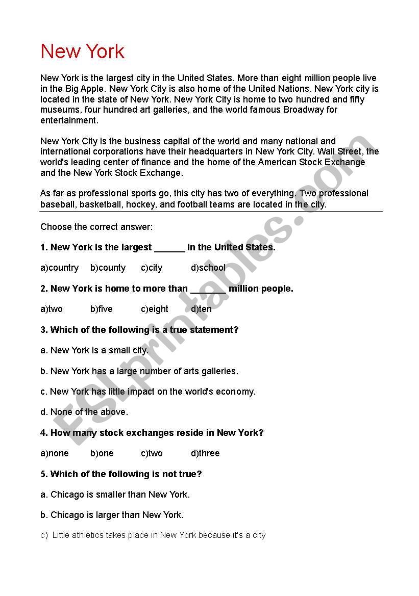 New York worksheet