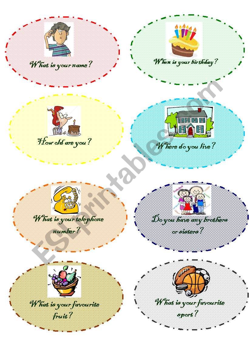personal questions- speaking cards- set 1