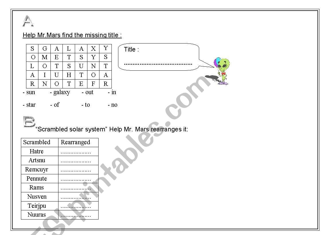 The Solar System worksheet